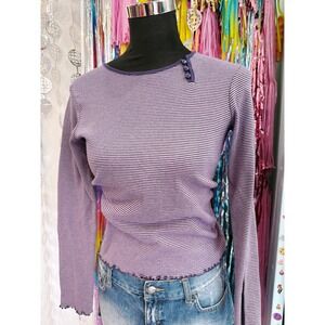 Y2K 2000s striped purple long sleeve with lettuce trim